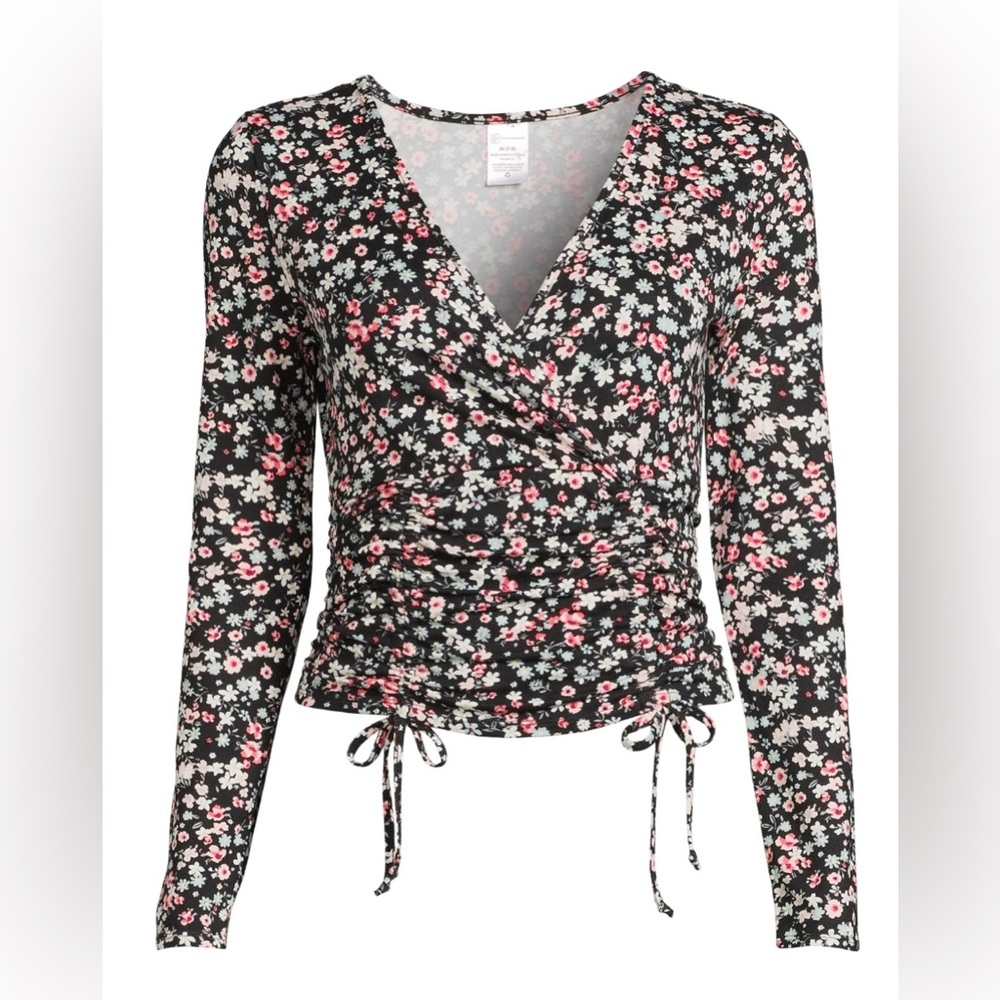 Women’s Long Sleeve Surplice Ruched Tie-Front Top